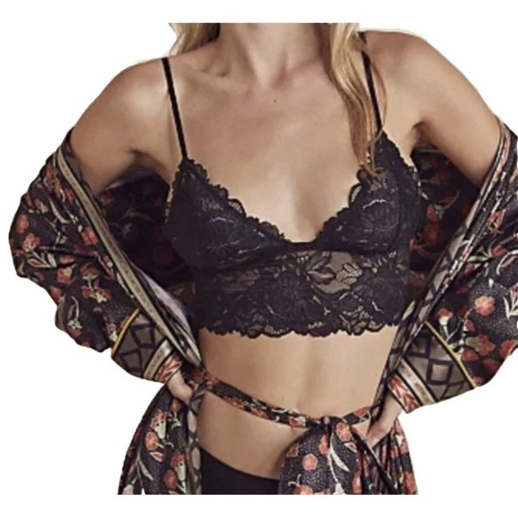Free People Other - New Free People Bralette Women's Medium Black Everyday Lace Longline Stretch